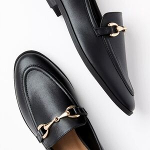 NEW! LOFT Black Vegan Leather Horsebit Accent Flat Loafers 9.
